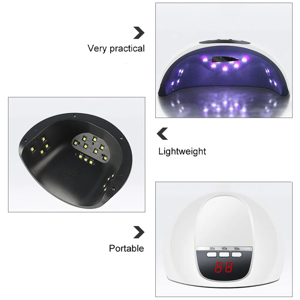 

54W Uv LED Nail Lamp Portable Compact Light for Polish Curing 30-60 Seconds Drying Time Salon Quality At Home Use