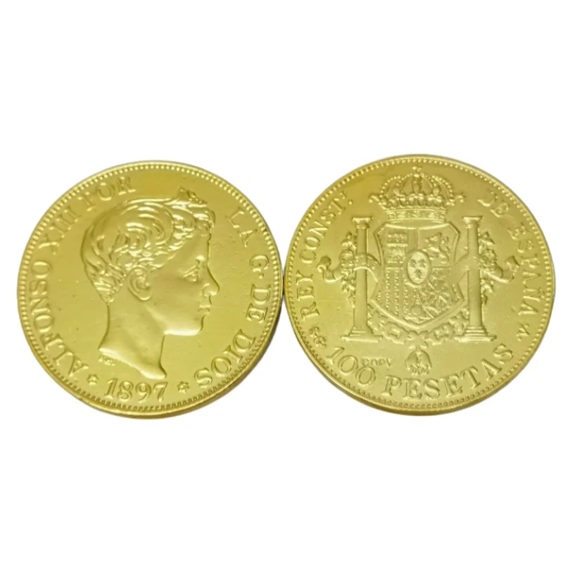 Réplica de Moneda Dorada de 100 Pesetas de España de 1897 - Alfonso XII, 3.º Retrato