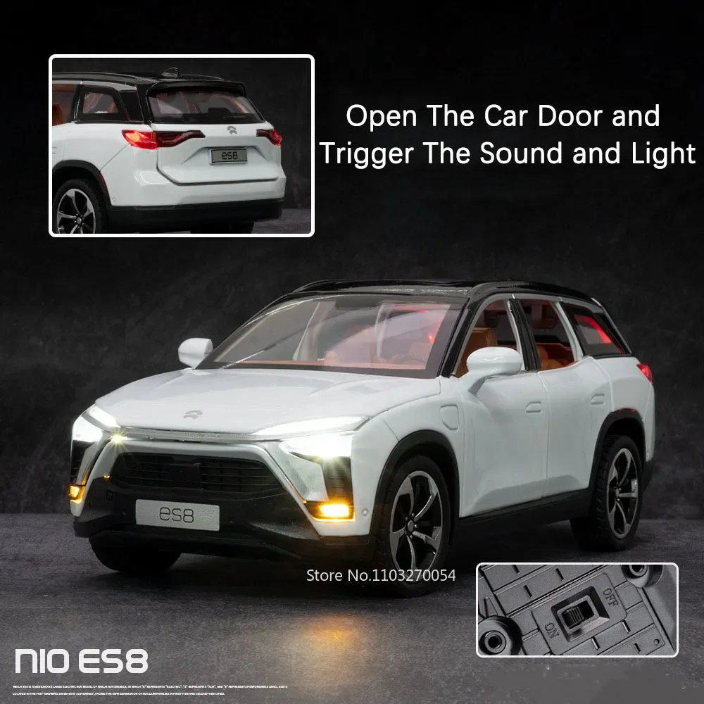 1:24 NIO ES8 Legering Miniatuur Speelgoed Auto Model Metalen Diecast Geluid Licht Trek Deur Geopend Nieuwe Energie Voertuig Collectie Kid speelgoed