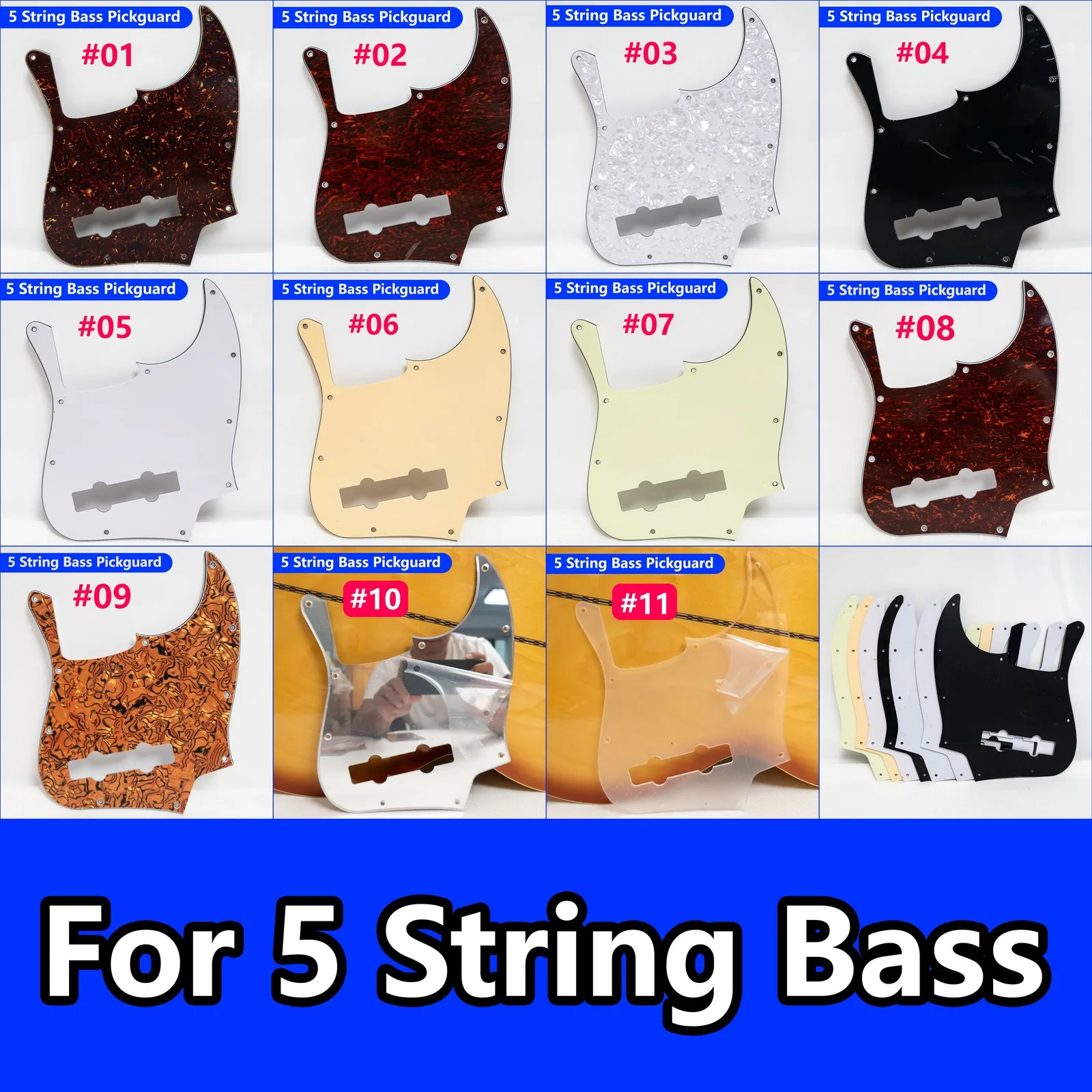 5 String Bass Pickguard 10 Hole Scratch Plate Guitar Body Guard Replacement Panel for Electric Jazz Bass Parts Accessories