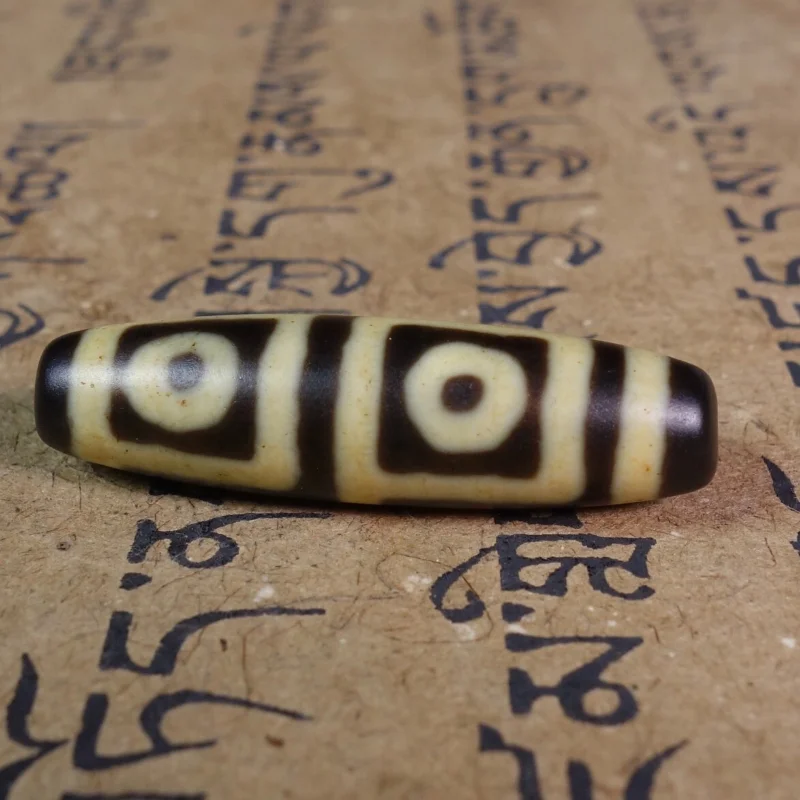 Himalayan Tibetan DZI Beads Old Agate Yellow Stripe 4 Eye Amulet Pendant #3369