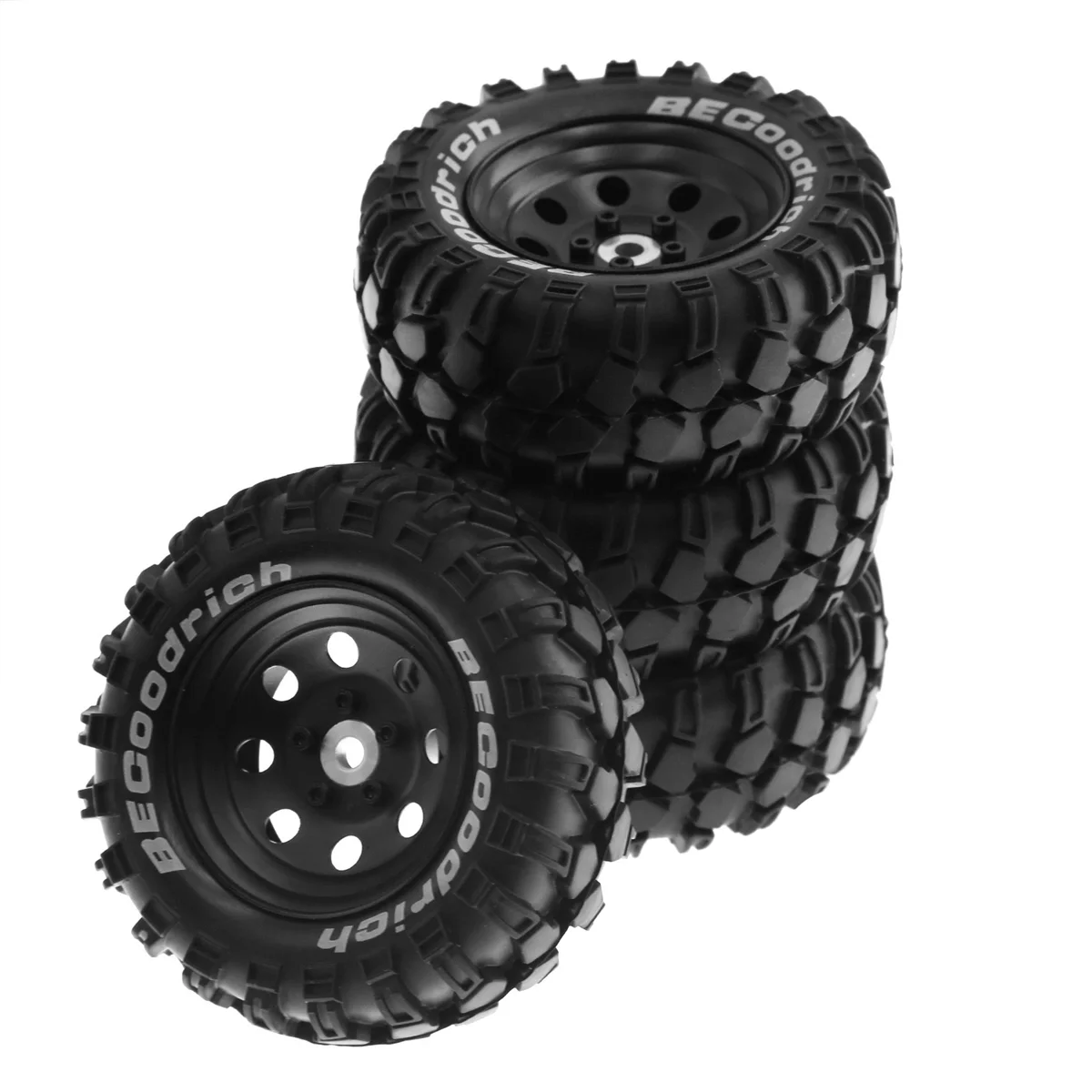 4Pcs 1.9 Inch Metal Wheel Rim Rubber Tire for 1/10 RC Crawler TRX4 SCX10 D90 4103 90046 FR4 FMS NT4-Black