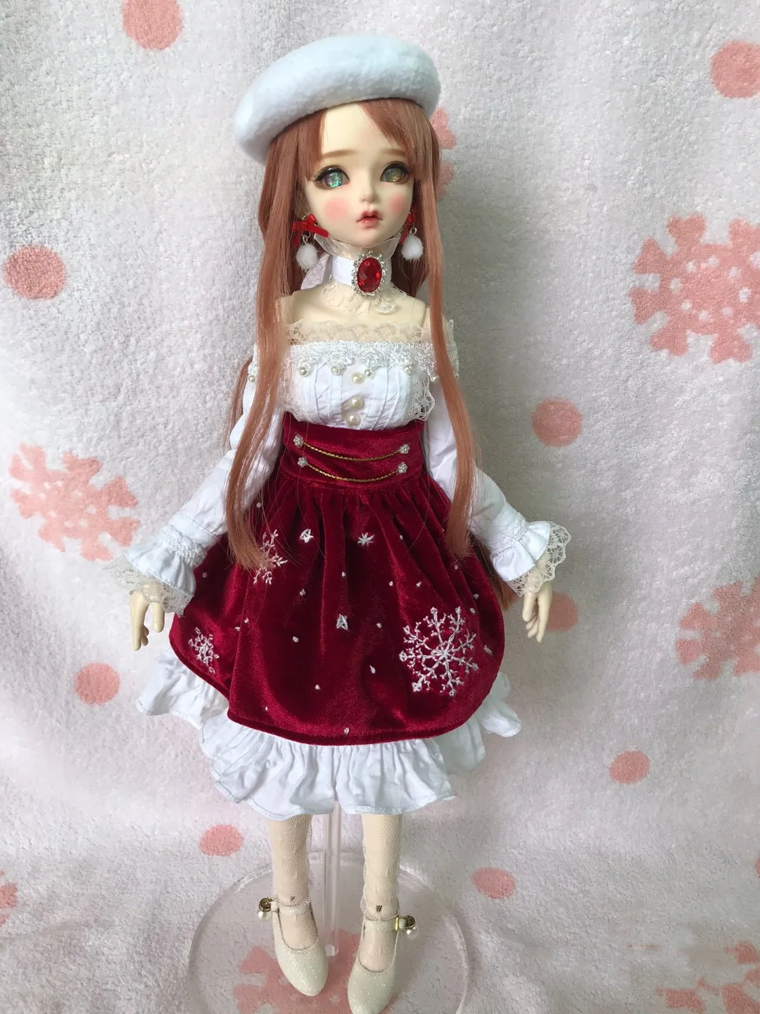 1/4 BJD Doll Clothes, Tops, Bottom Skirt, Neck Ornament, Hat, Socks Set