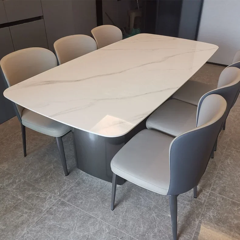 

-Modern Rectangular Rock Dining Table Design Marble Steel Stone Slate Restaurant Living Room Kitchen Villa Apartment