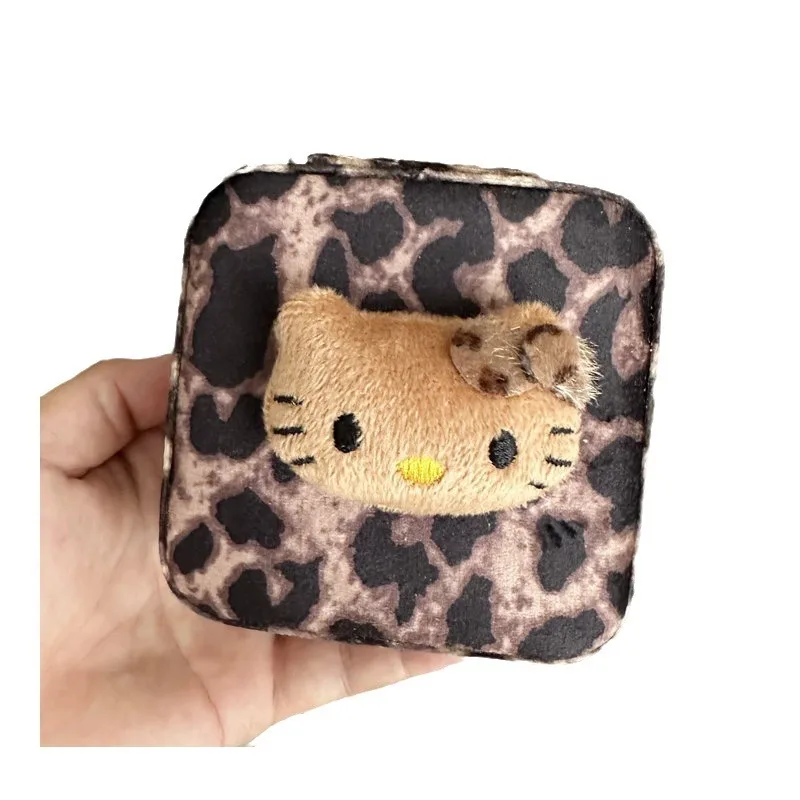 Sanrio hellokitty menina coração leopardo impressão veludo avançado caixa de armazenamento jóias desktop caixa de jóias quente diamante partição armazenamento