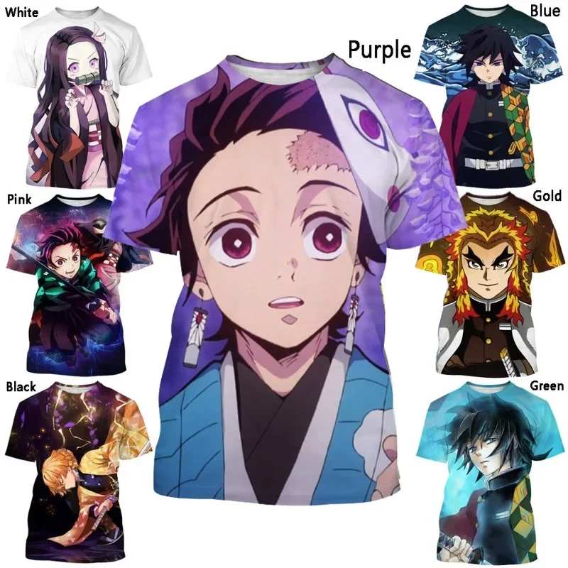 

Summer Demon Slayer 3D Printed T-Shirt Unisex Casual Harajuku Oversize Clothing Cartoon Character Kimetsu No Yaiba Short Sleeved