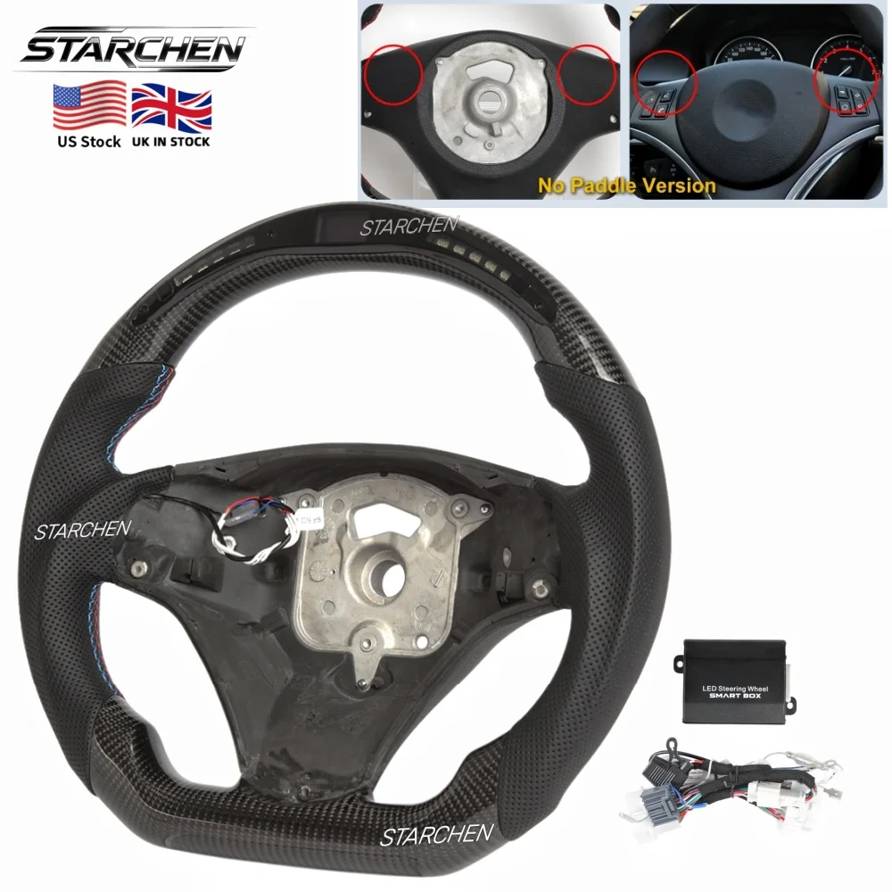 US/UK IN STOCK M Sport Real Carbon Fiber LED Steering Wheel for Bmw E90 E92 E93 M3 328i 335i 135i E82 135i Manual W/ LED Shift Light Indicator
