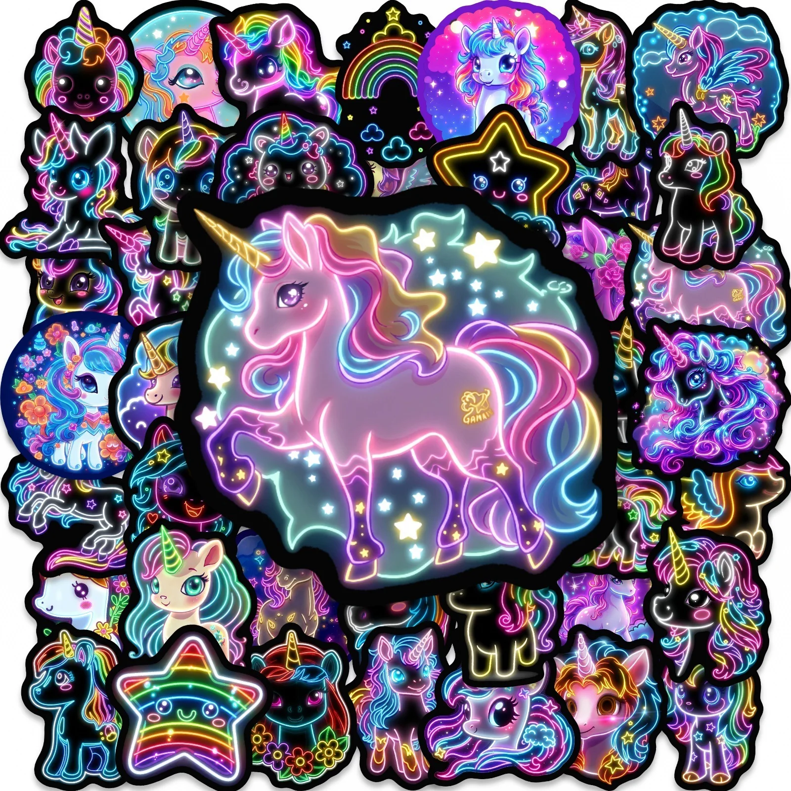 50/100 Stück Neon-Regenbogen-Pferde-HD-Aufkleber, wasserfest, selbstklebend, für Koffer, Notizbuch, Telefon, Helm, Skateboard, Scrapbook-Aufkleber