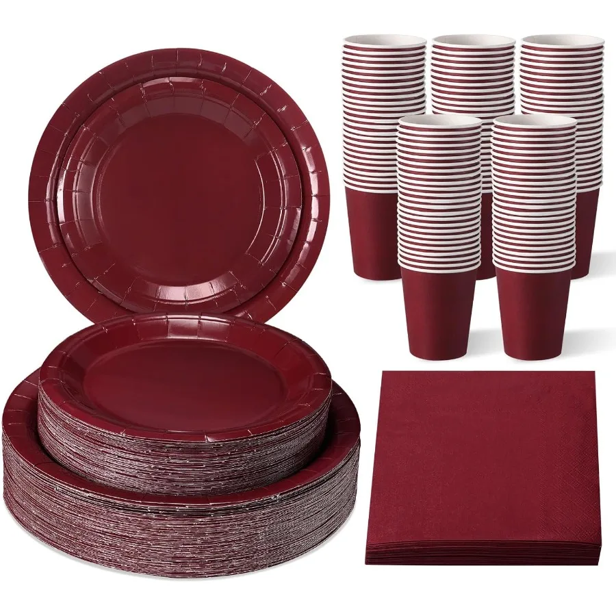 

200 Pcs Disposable Paper Plates Cups and Napkins Party Supplies for Halloween Birthday Wedding Baby Shower Family Picnic Event