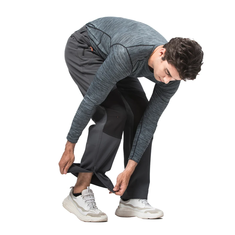 Autumn and Winter Men's Pants Large Panel Solid Color Pants Outdoor Sports Pants with Feet Zipper Pocket