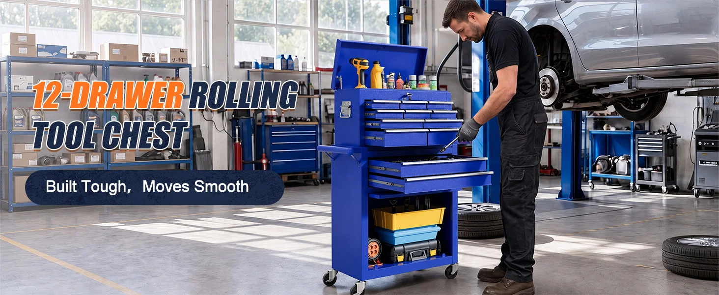 12-Drawer Rolling Tool Chest with Wheels