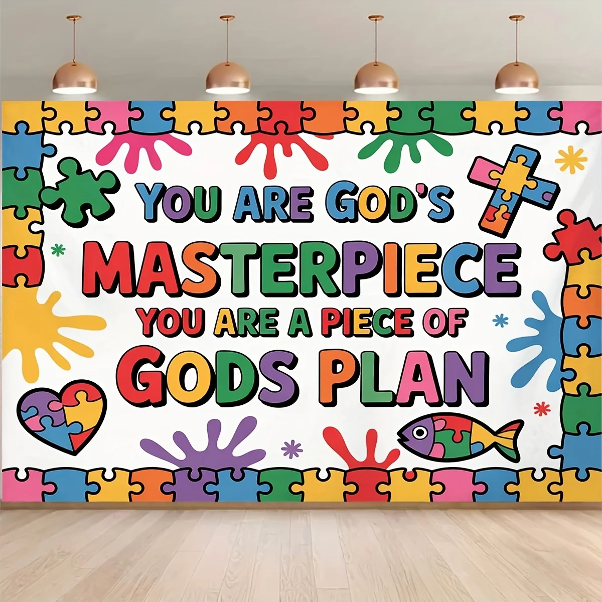 قطعة واحدة من لافتة خلفية التصوير الفوتوغرافي الملهمة الدينية - تصميم ألغاز "أنت تحفة الله".