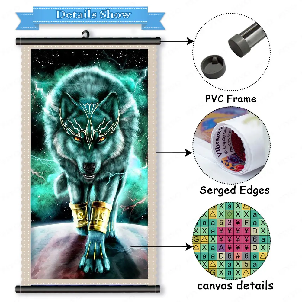 Framed Diamond Painting Animal Wolf Diamond Embroidery Mosaic Art with Scroll Cross Stitch Kits Frame Picture Home Decor quadros