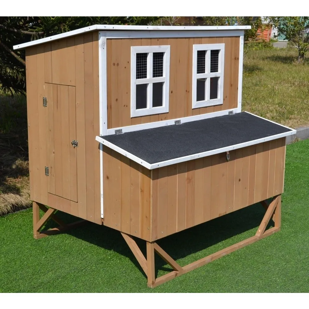 

New Large Cage, Wood Chicken Coop ,Backyard Hen House for 4-8 Chickens,Cage with 4 Nesting Box.