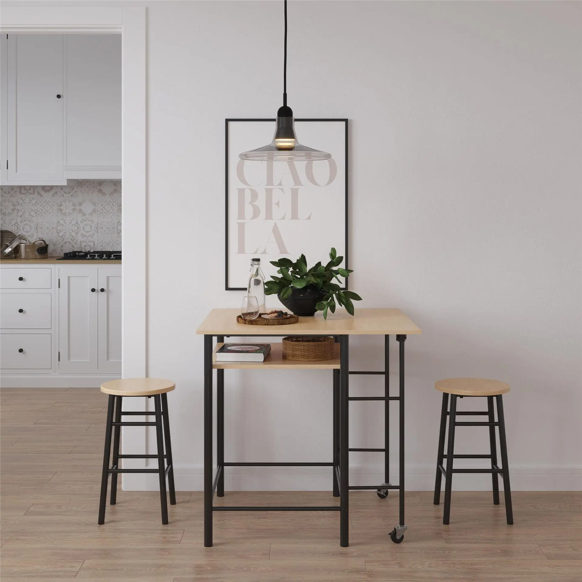 Wall high table Household living room Kitchen partition Dining table and chair set Foldable floor-to-ceiling storage table