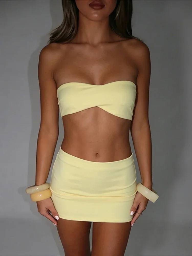 Chic Women Skirt Sets Tube Top And Hip Package Mini Skirt Sequined Irregular Hem Blouse Fashion Summer Beachwewar 2026 Vacation