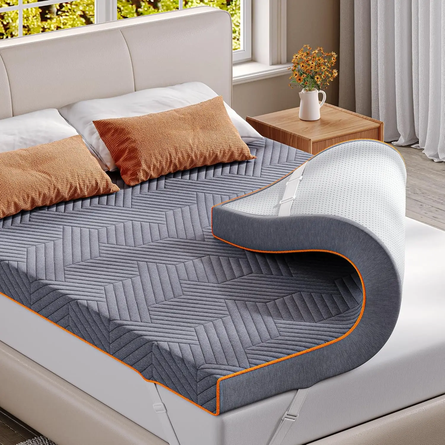 

4in Cooling Gel Memory Foam Mattress Topper Pressure Relief Removable Washable Cover Queen Customized