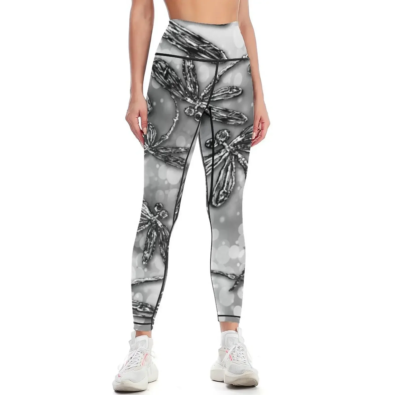

Dragonfly Bubbles Black n White Leggings gym clothing push up tights for Tight fitting woman fitness set gym Womens Leggings