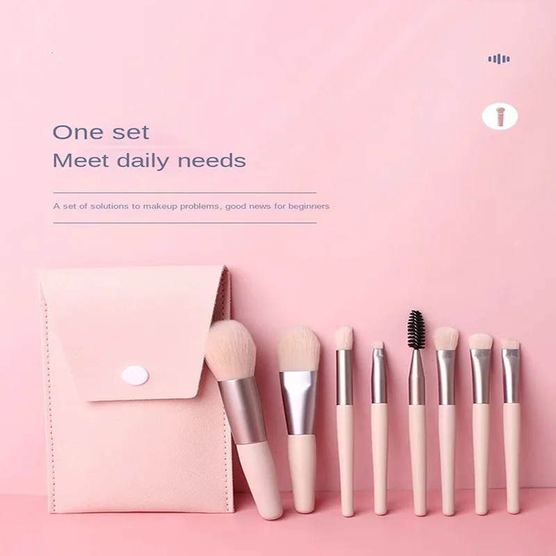 Set di pennelli per trucco albicocca 8 pezzi Mini set di pennelli per trucco portatile Strumento di bellezza per principianti Ombretto in polvere ultra morbida di alta qualità