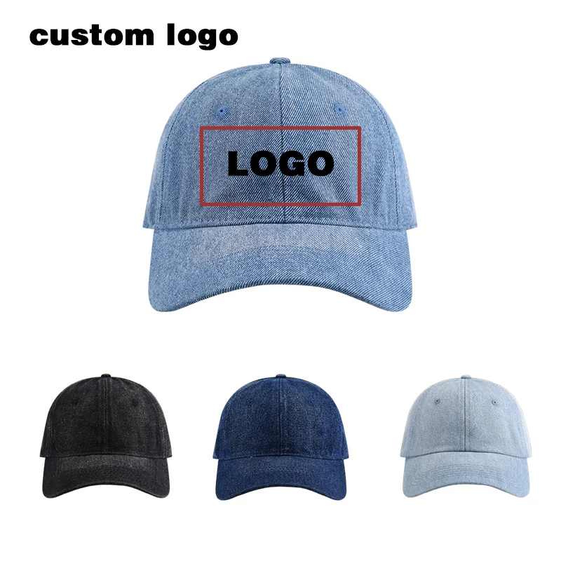 

Бейсбольная кепка с вышитым логотипом на заказ, джинсовая кепка с мягким верхом и утконосом, студенческая рекламная кепка для путешествий