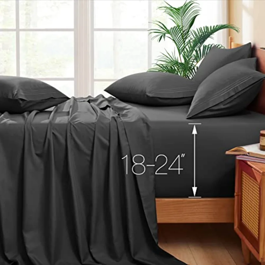 

Набор простыней с глубокими карманами (для матрасов высотой 18-24 дюйма) - 6 предметов, роскошный гостиничный комплект из микрофибры с плотностью 1800 нитей - Ультра