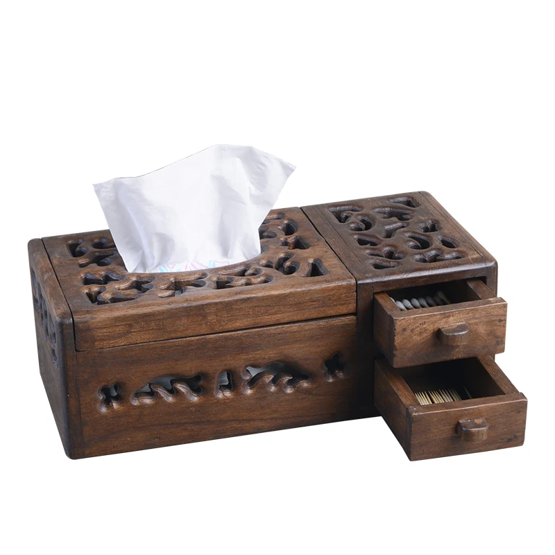 Strange creative multi-functional retro wooden tissue box, living room, pastoral household storage, drawer cardboard box, coffee