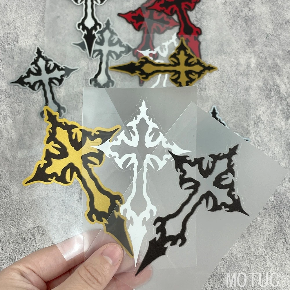 Gothic Cross Sticker Set 2PCS Multi Color Vinyl Decal Waterproof Helmet Car Skateboard Decor