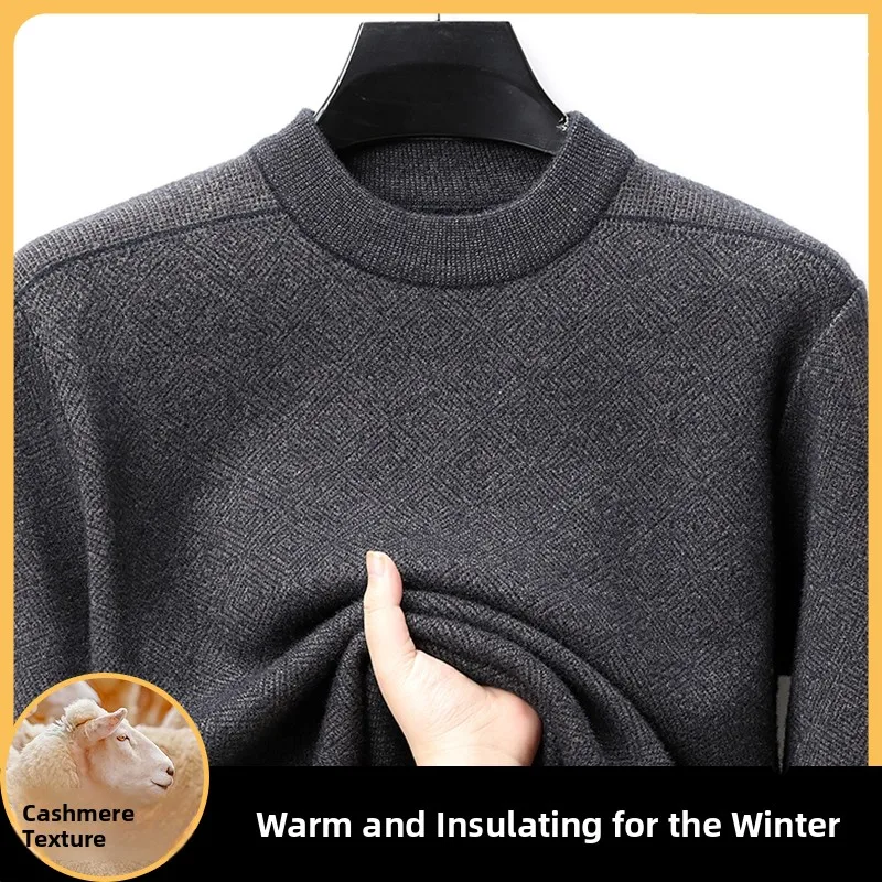 

Теплый вязаный мужской свитер с высоким воротником, текстурированный, приталенный, повседневный, деловой, с длинными рукавами, осенне-зимний