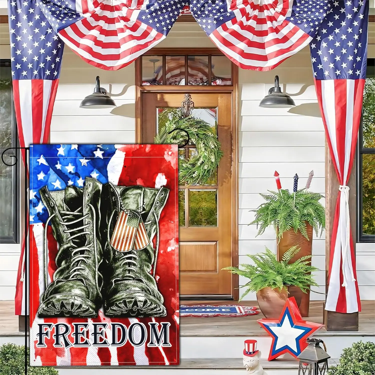 Memorial Day Patriotic Garden Flag 4th of July Independence Veterans Day Freedom American Garden Flags for Outside 12x18 Dou zzo