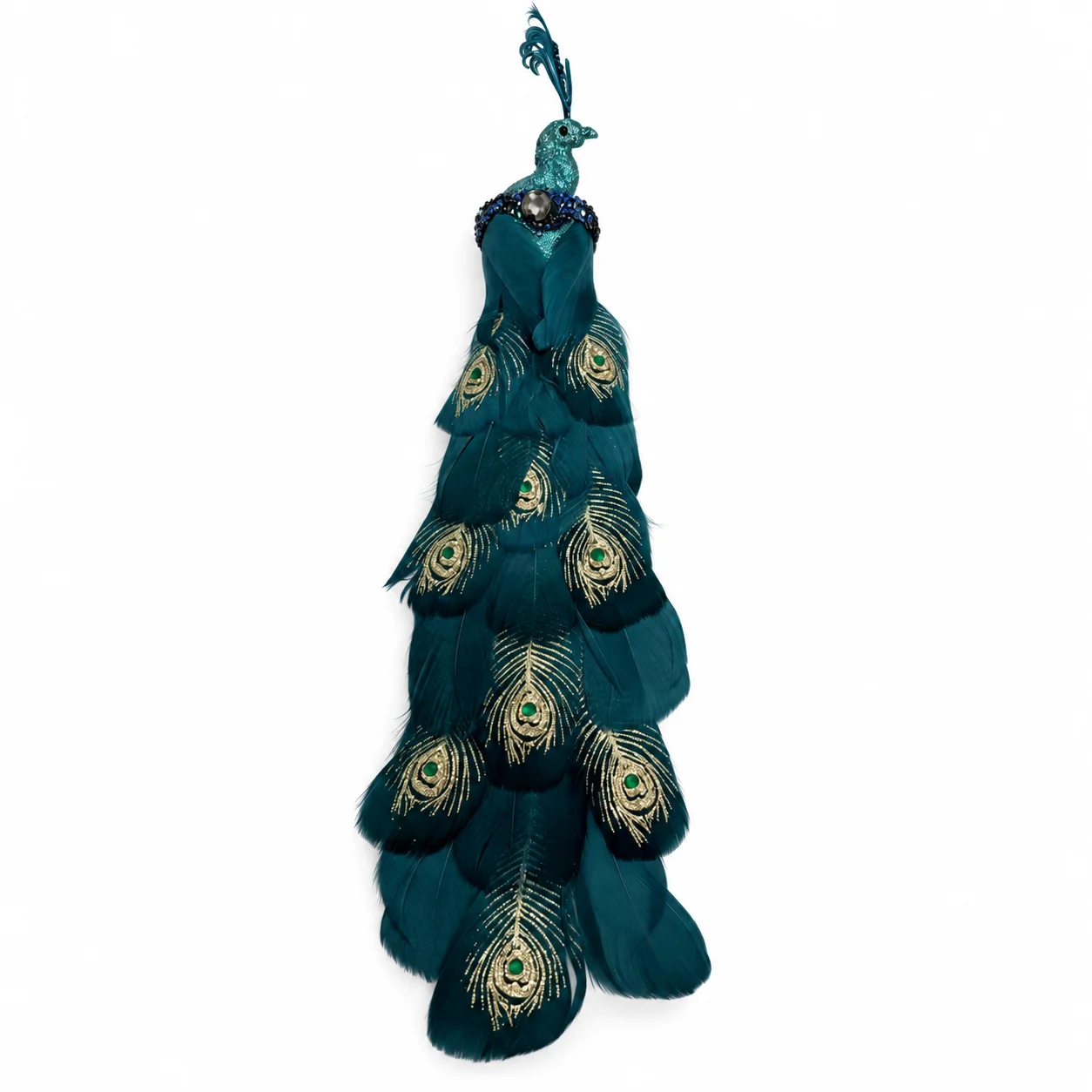Teal Feather Peacock Ornament, Decorative Peacock for Christmas Tree, Wreath, Mantel and Holiday Home Decor