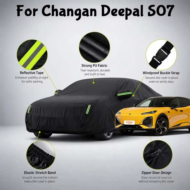 For Changan Deepal S07 Waterproof Full Car Cover Side Door Zipper Reflective Strips Windproof Buckle All-Weather Protection