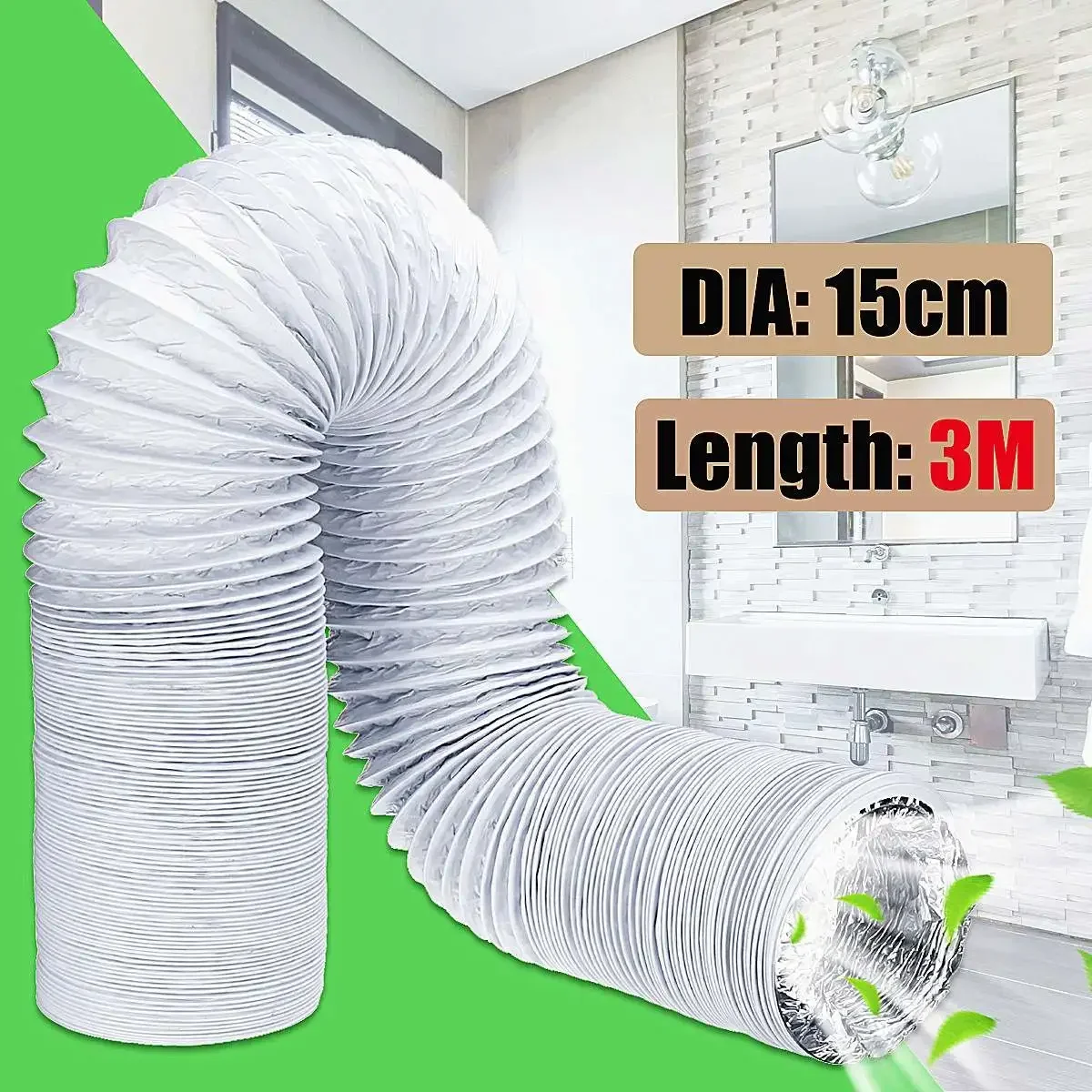 3 Meter Exhaust Pipe Flexible Air Conditioner Spare Parts Exhaust Pipe Vent Hose Outlet 150mm Ventilation Duct Vent Hose