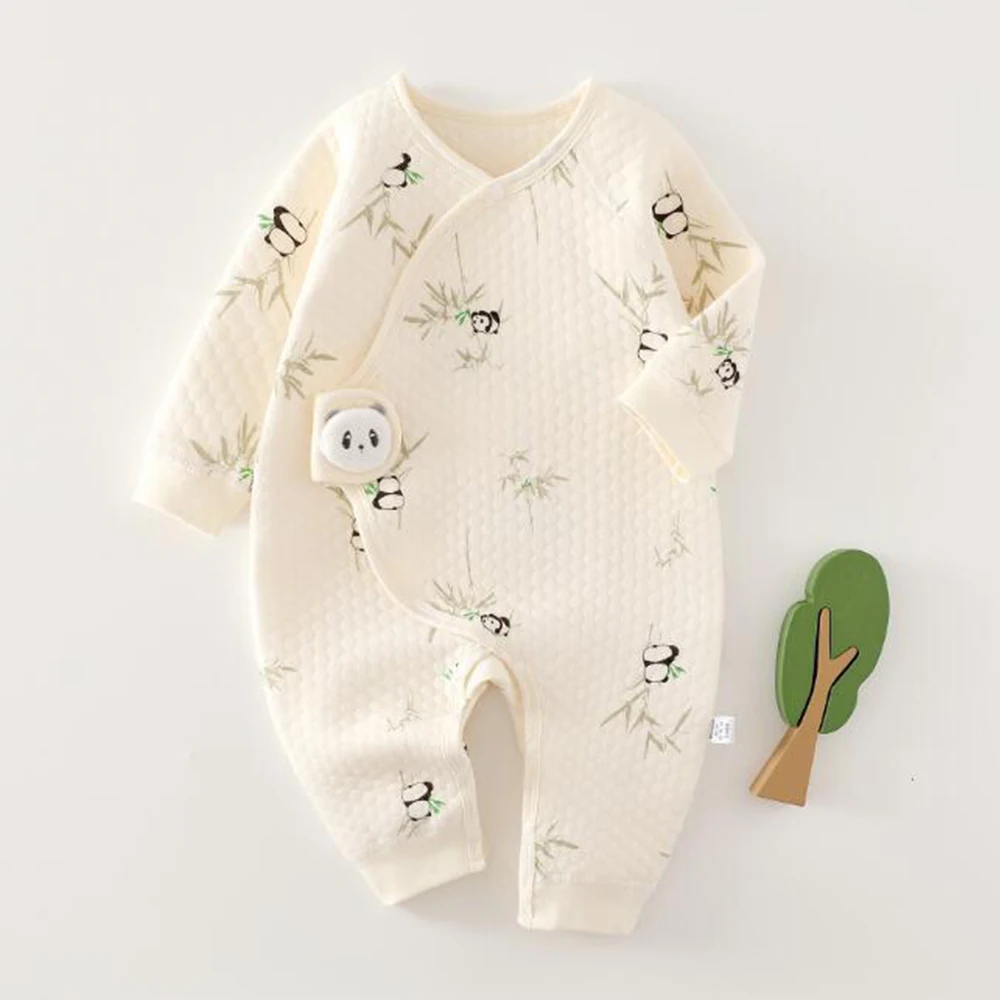 Newborn Boy Jumpsuit Long Sleeve Quilted Warm Autumn Winter Halloween Baby Clothes 0-6 Months Baby Girl Romper