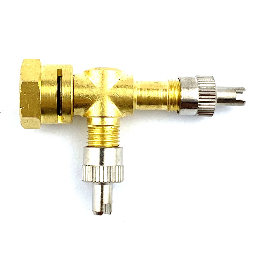 1Pc TPMS Valve Tee Adapter Debugging 3-way Pure Copper Yellow Car Tire Accessories Tyre Bleed Valves for Motorcycles Automobiles