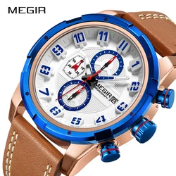 MEGIR 2062,2081,2082,2076,2103,2094,2070 Sports Quartz Watches Men Chronograph Leather Waterproof Wristwatches Relogio Masculino