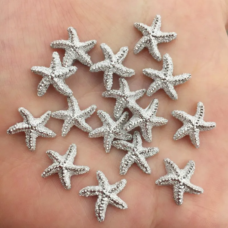 60pcs Cute Resin Golden Silver Star Flatback Mini Starfish Rhinestone Applique DIY Wedding Scrapbook Figurines Home Crafts OF906