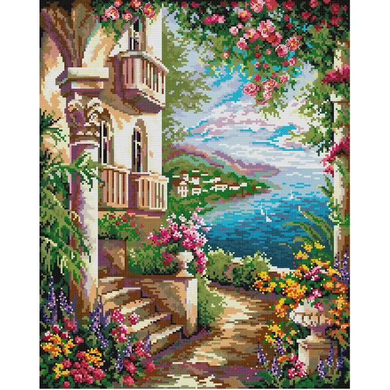 Mansion by the Sea NKF Counted Print Embroidery Cross Stitch Kit DIY Handmade Needlework Aida 14ct 11ct 16ct Canvas Fabric Kits