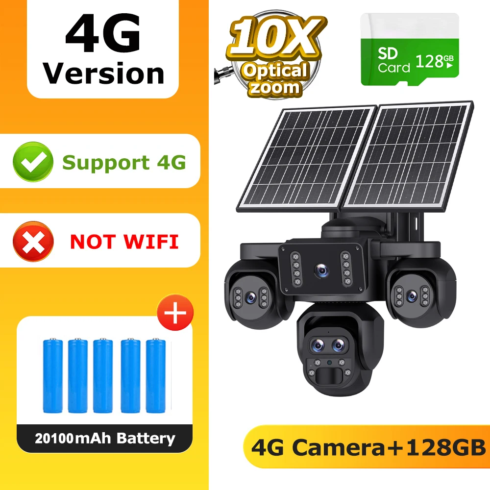 SHIWOJIA 20MP 10X ZOOM Camera Solar 4G SIM 5 Lenzen 4 Schermen Beveiliging 360° °   Automatische tracking-systemen voor thuisbewaking