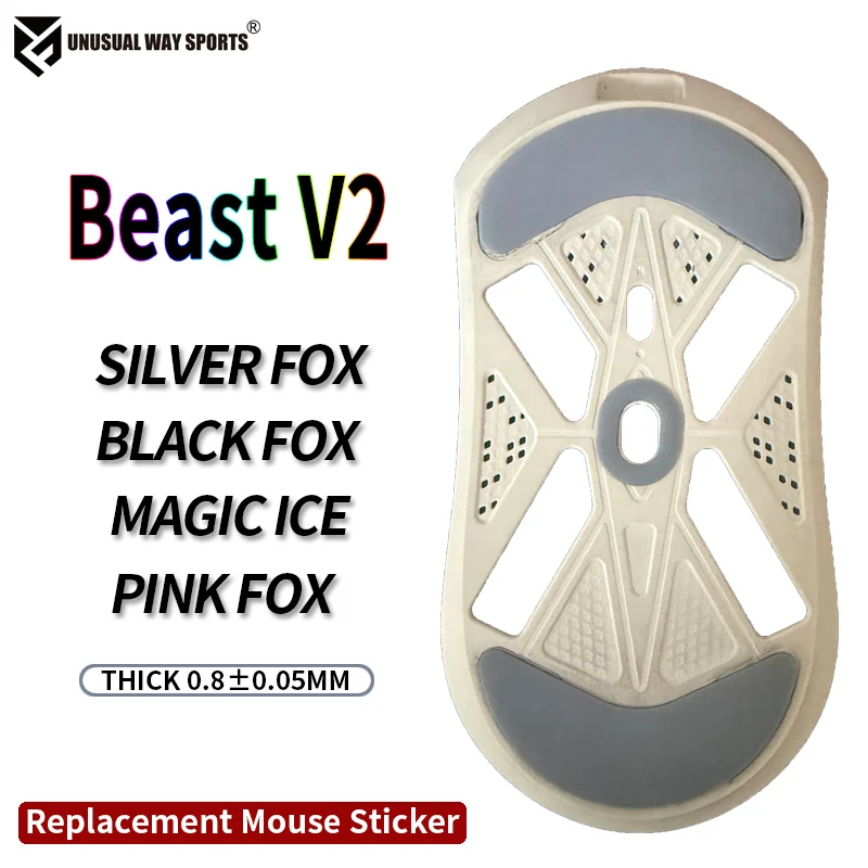 UnusualWaySports Mouse Skates Feet WLmouse Beast V2 Med Mini Max Cambered Surface PTFE Anti Collapse Magic Ice Silver Fox