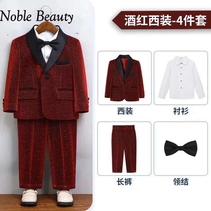 Костюм для мальчика на свадьбу 2024, детский торжественный костюм, комплект, новейший костюм хозяина, модный тканевый костюм для выступлений на фортепиано