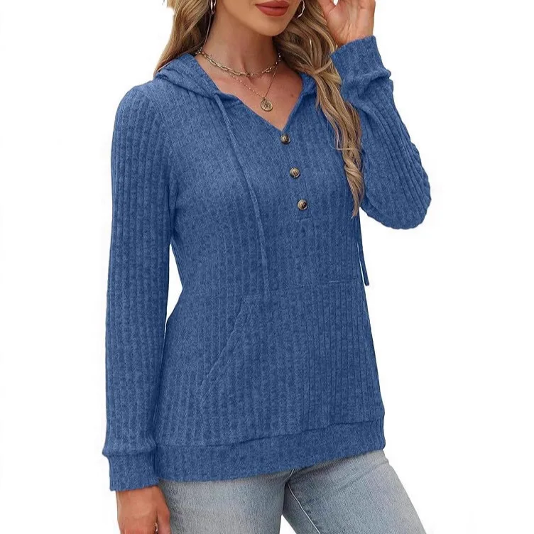 2025 neue Mode Mit Kapuze Taste-unten Hemd Frauen Sommer Beiläufige Lose Einfarbig V-ausschnitt Gestrickte Pullover Top Für frauen