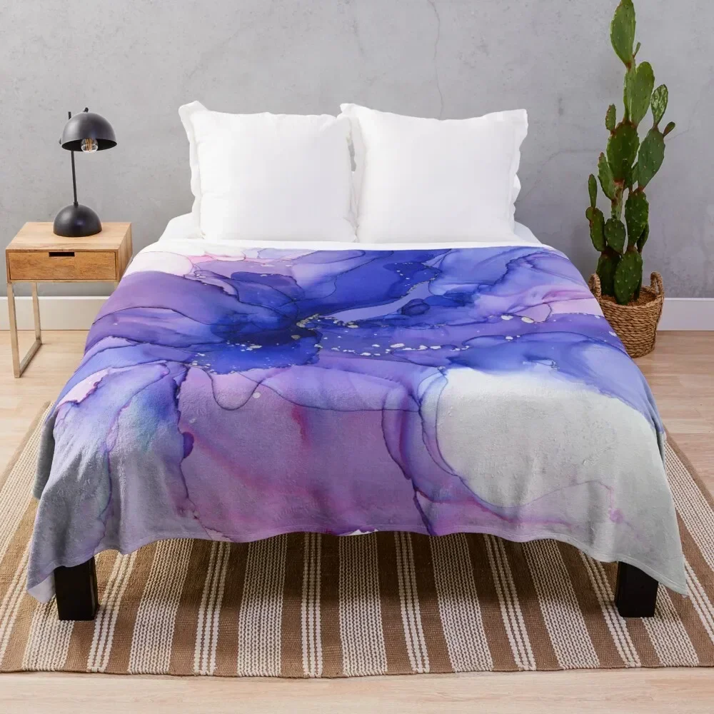 Ethereal Flower Violet Ink Throw Blanket Bed Fashionable cosplay anime Blankets