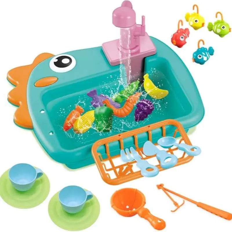 ของเล่นอ่างล้างจาน ของเล่นน้ําสําหรับเด็ก พร้อมเครื่องล้างจานอิเล็กทรอนิกส์ อุปกรณ์เล่นแกล้งทําเป็น และของเล่นตัดอาหาร เหมาะสําหรับ