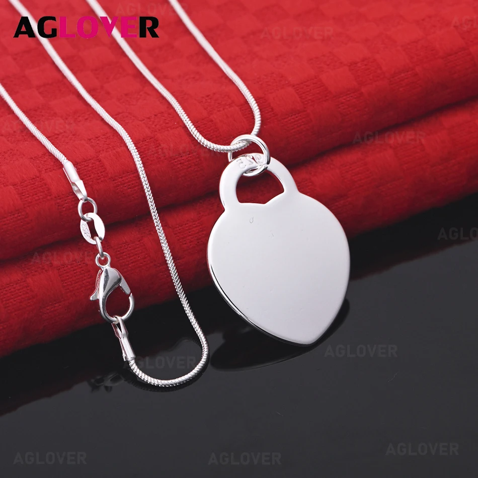 

AGLOVER 925 Sterling Silver Heart Tag Pendant Necklace Women's Retro Personalized Accessories Valentine's Day Gift Jewelry