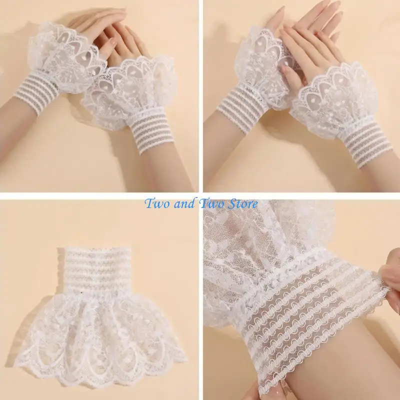 HX6F Lace Embellished Sleeve Extenders Hollow Out Lace Wrist Cuffs for Dresses Blouses Sweaters Women Clothing Accessories