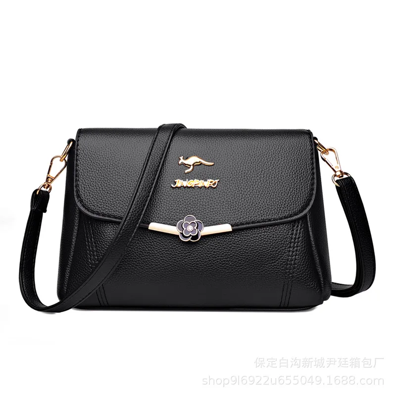 2024 New Soft Leather Women\'s Messenger Bag Versatile Large Capacity Single Shoulder Crossbody Bag Middle-aged Mother Handbag