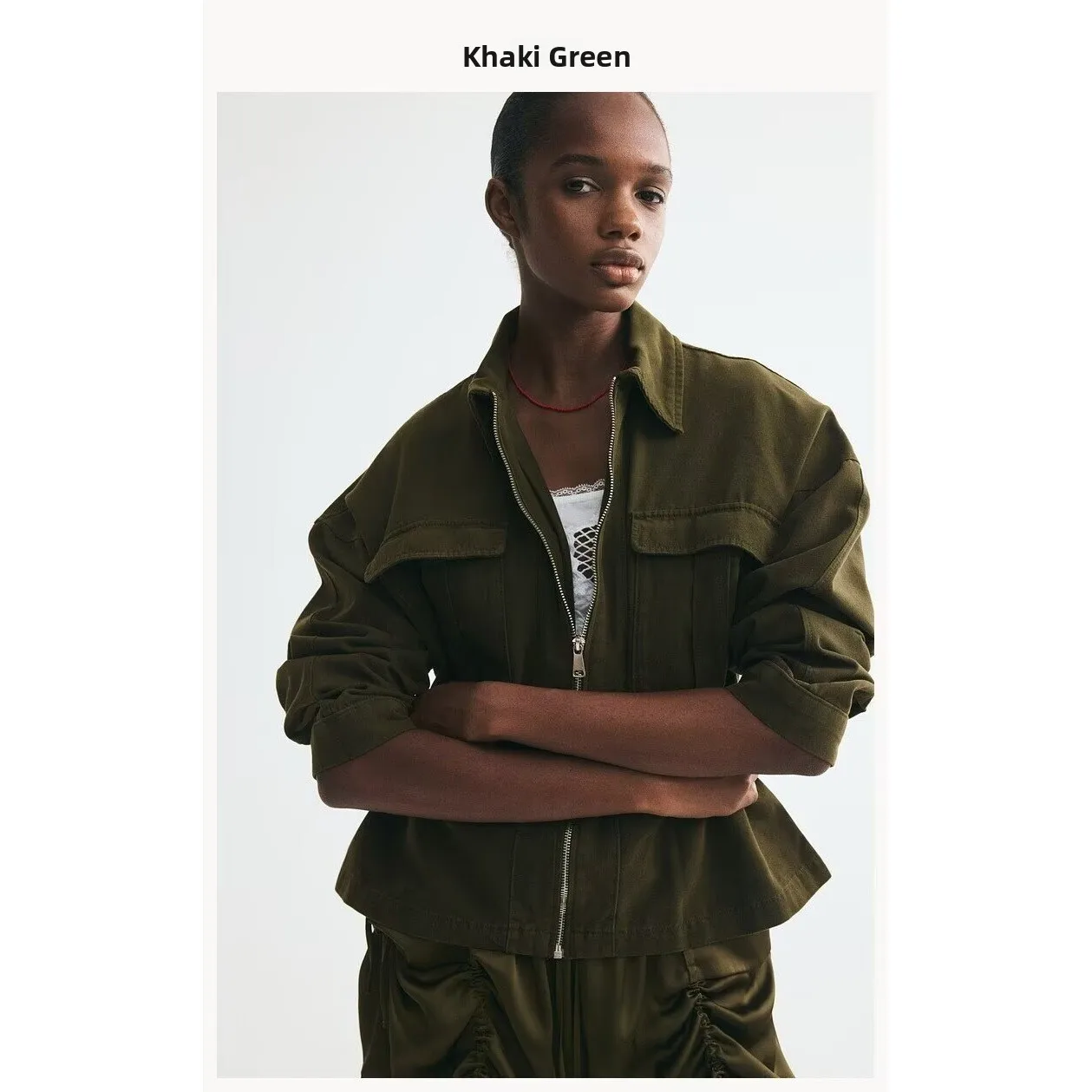 Fashionable Workwear Jacket with Drawstring Design Elegant Versatile Women's Polyester Fiber Long Sleeve Zipper Closure Coat