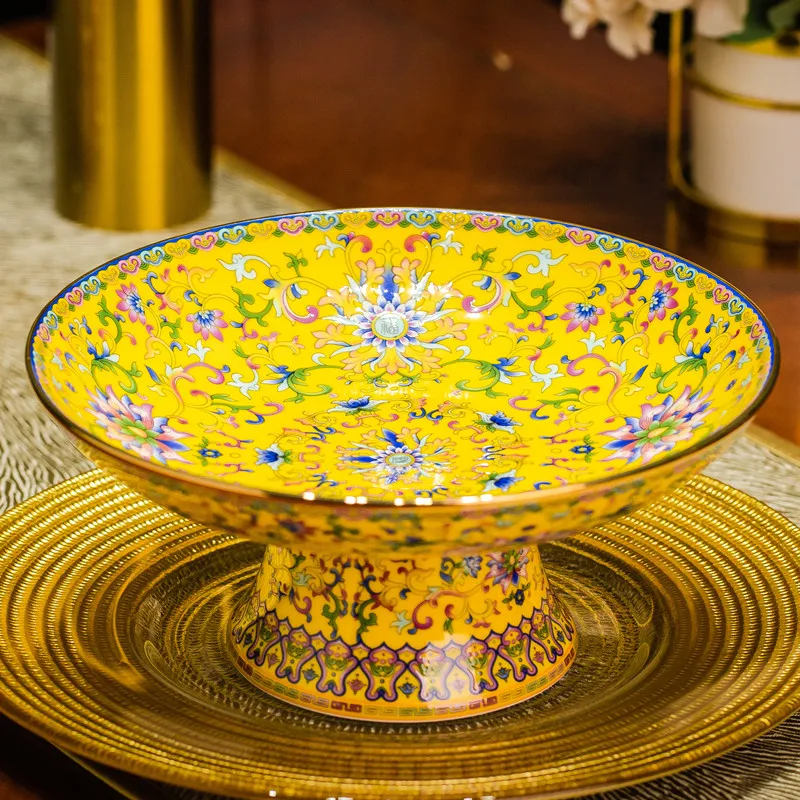

Household View Chinese Fruit Plate, Ceramic High Foot Plate Living Room Tray Fruit Plate Delicate Plate