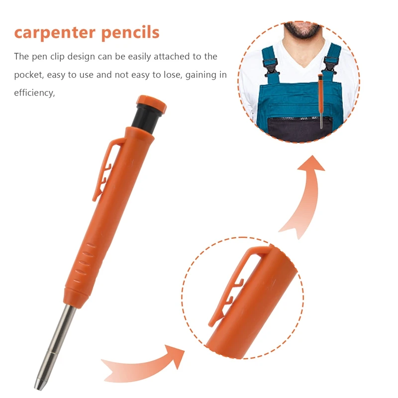 Solid Carpenter Pencil Set With Refill Leads, Built-In Sharpener, Deep Hole Mechanical Pencil Marker Marking Tool