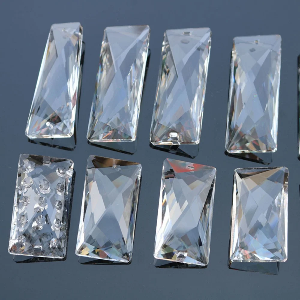 10Pcs Clear K9 Crystal Pendant 50/55/76/100mm Faceted Rectangle Prism Chandelier Lighting Parts Suncatcher Hanging Ornament Home